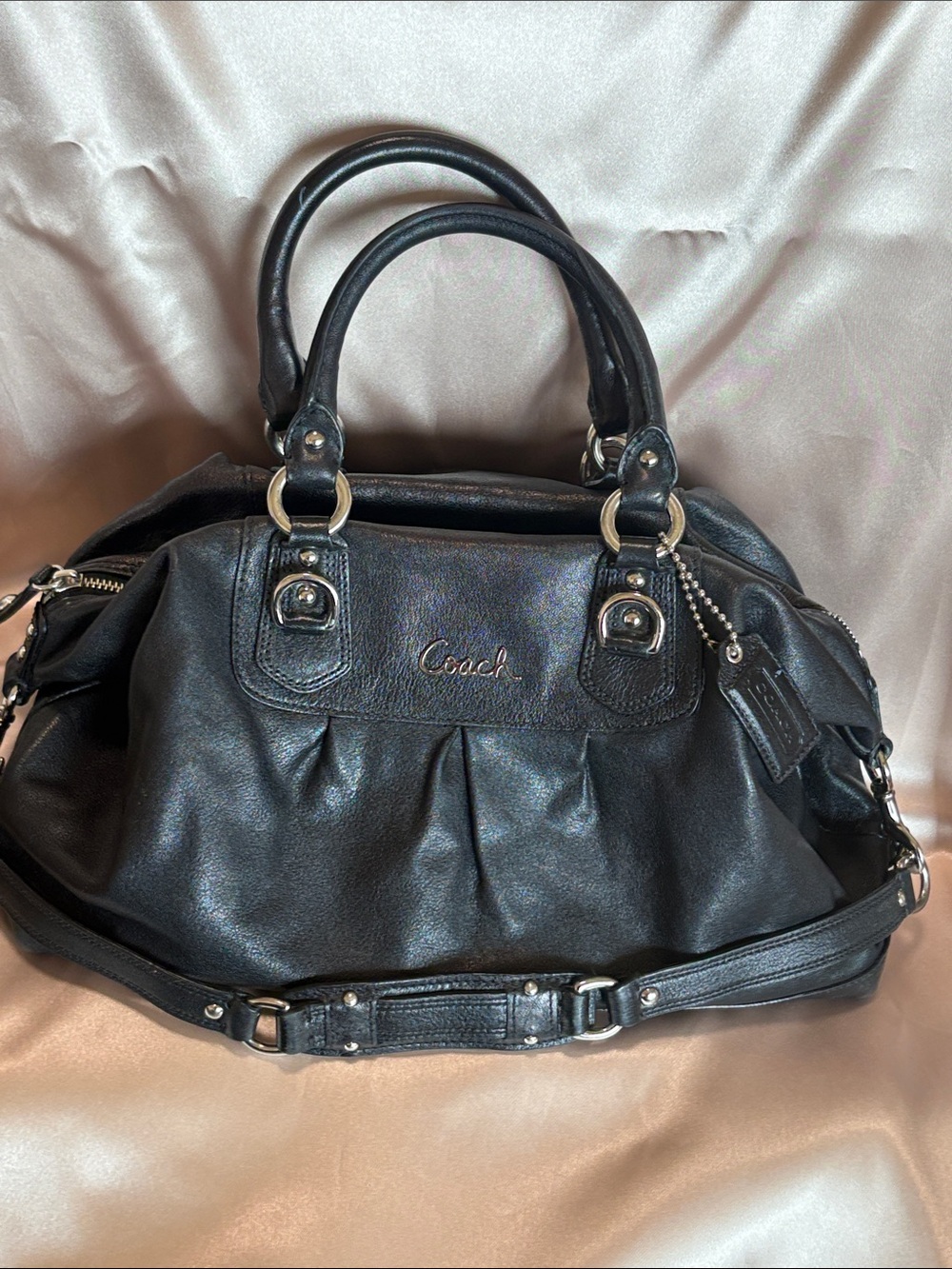 Coach Ashley F15447 Black Leather Satchel Strap shoulder bag 15”x 8”x 8”H